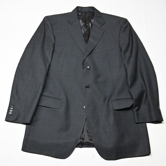 Luigi Bianchi Mantova 44L Gray‎ Plaid 100% Wool Mens Blazer Sport Coat Jacket